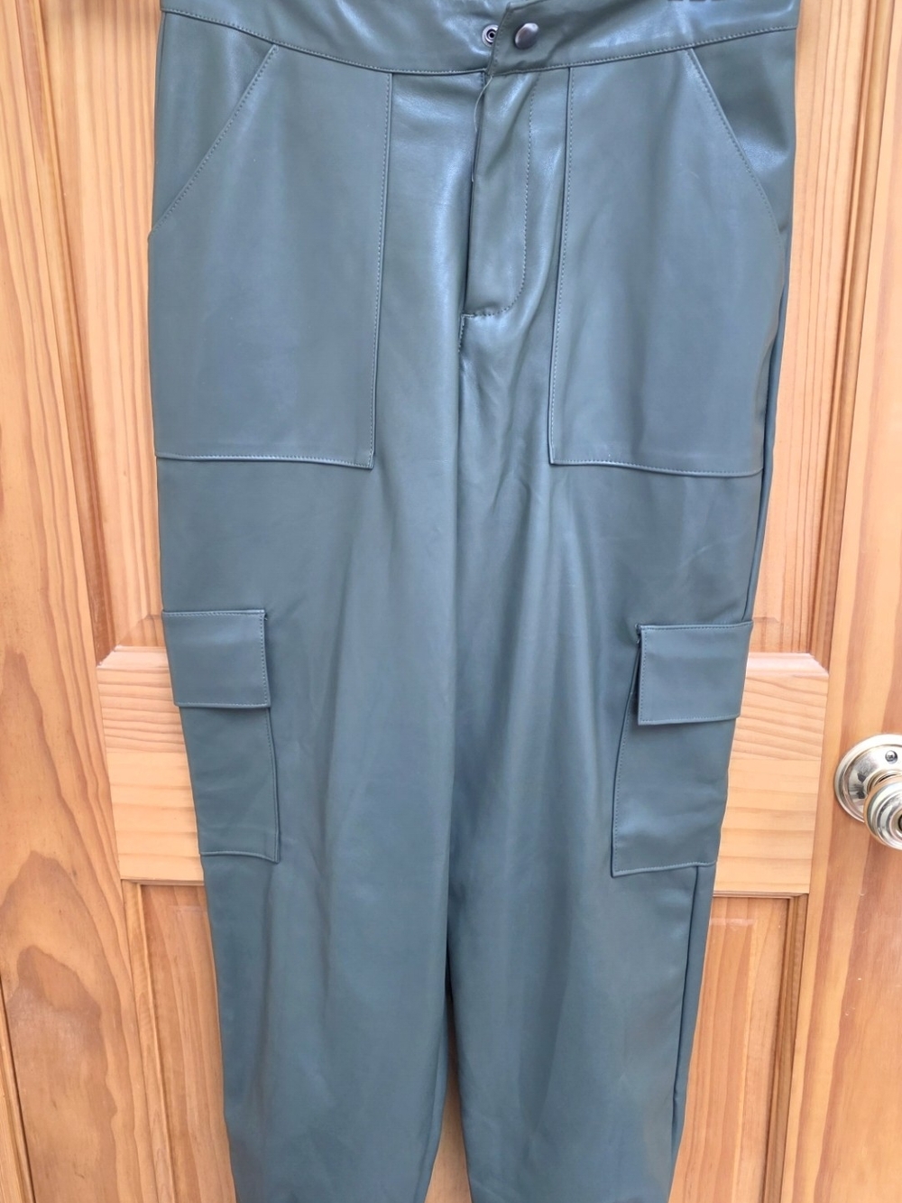 Weissman Dark Green Faux Leather Cargo Pants